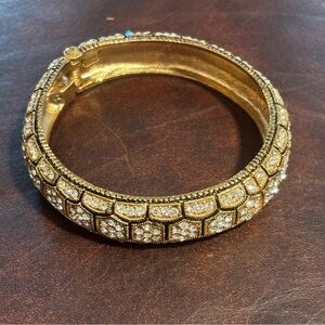 Natasha Hinged Bangle Bracelet
Honeycomb Rhinestone Gold Tone